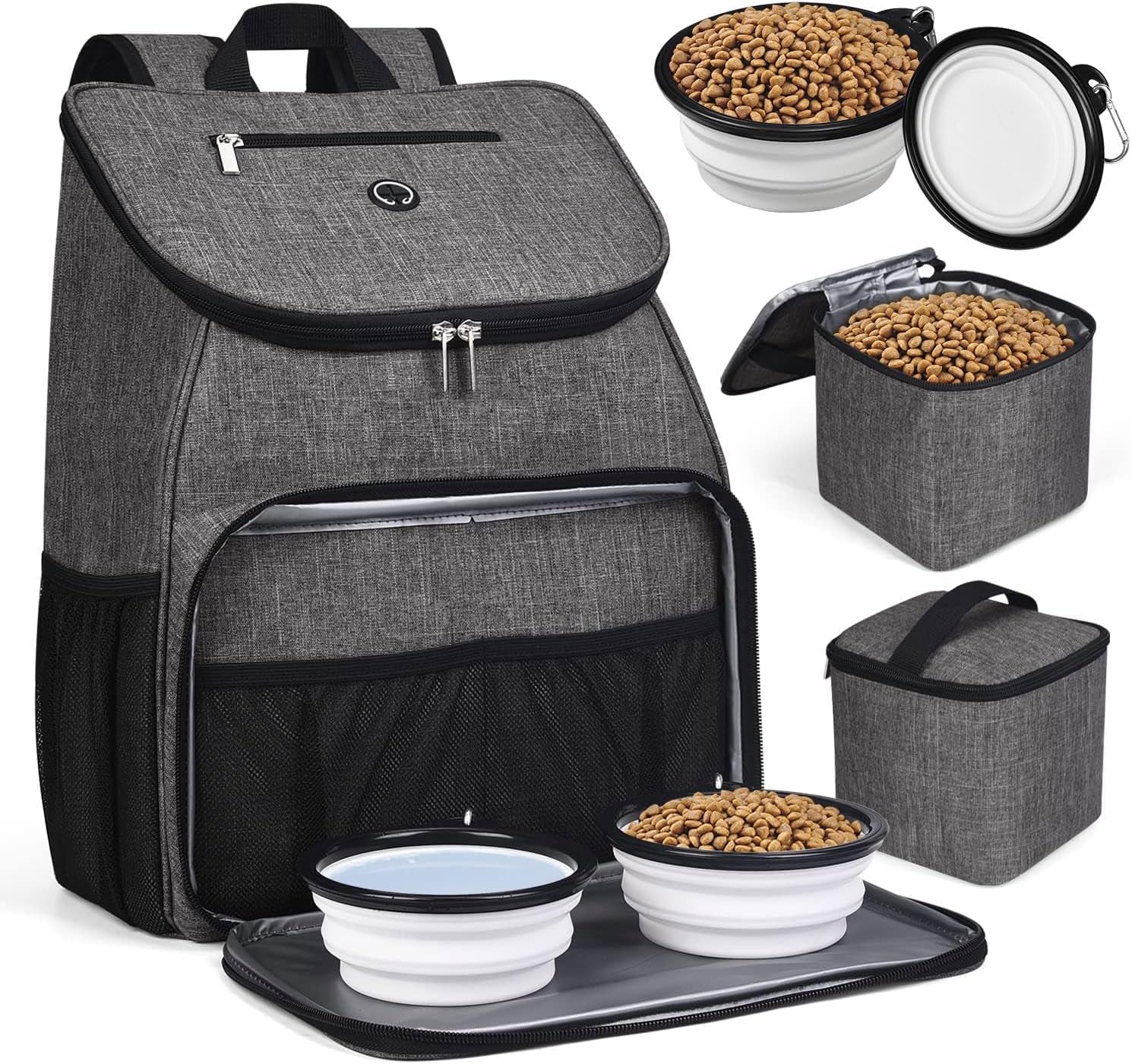 Dog Travel Bag,Airline Approved Pet Supplies Backpack, Dog Travel Backpack with 2 Silicone Collapsible Bowls and 2 Food Baskets.