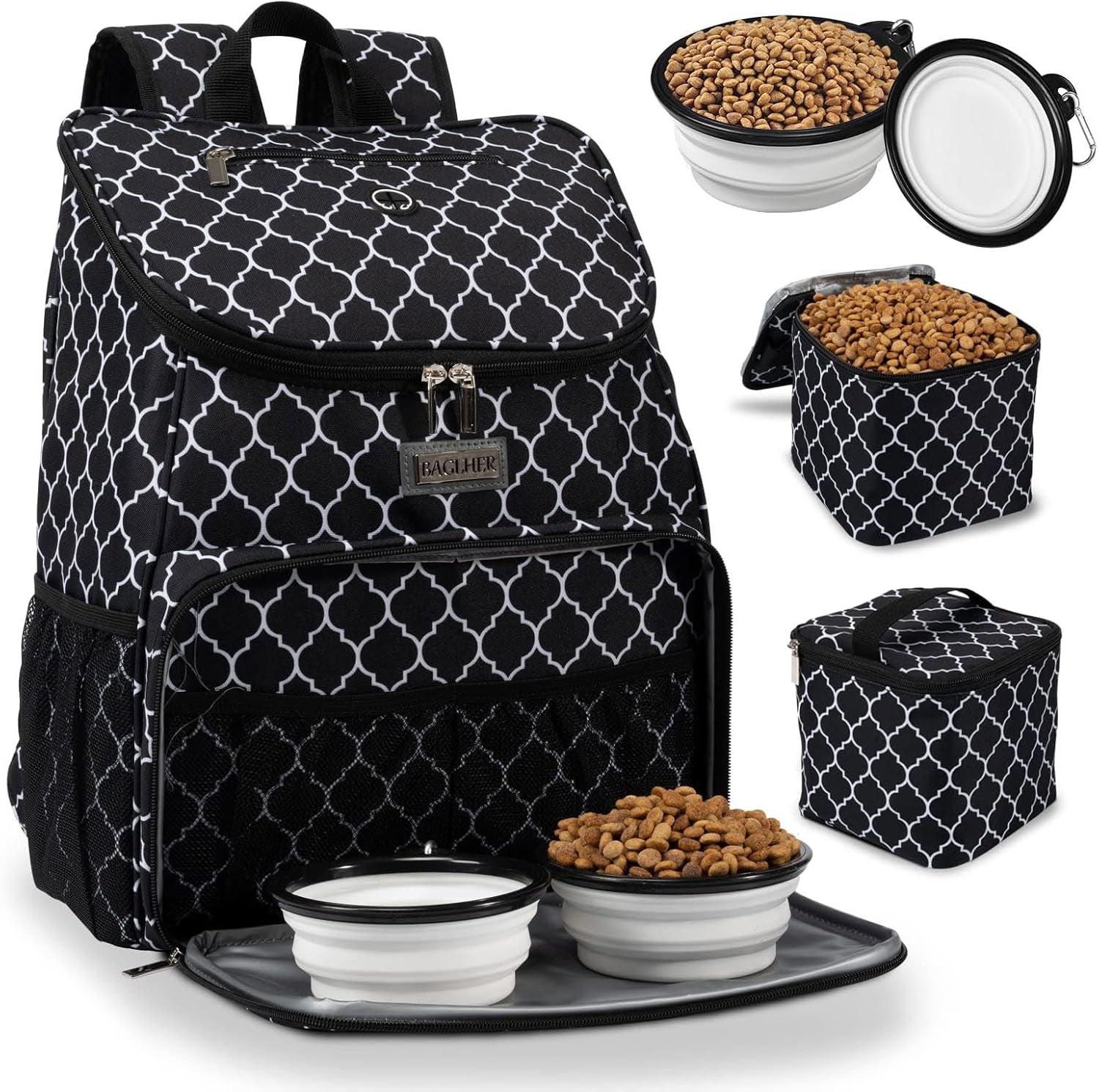 Dog Travel Bag,Airline Approved Pet Supplies Backpack, Dog Travel Backpack with 2 Silicone Collapsible Bowls and 2 Food Baskets.
