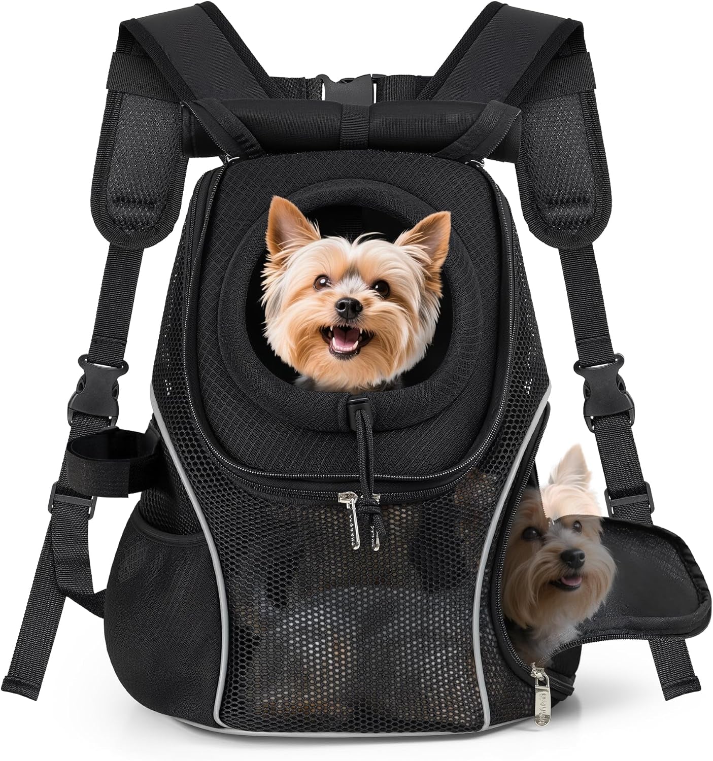 Pet Dog Carrier Backpack Small Dog Front Backpack Ventilated Mesh Dog Travel Back Pack with Safety Belt for Travel Hiking Cycling Outdoor Adventures (Size L: 10-14 Lbs, Rethink Pink)