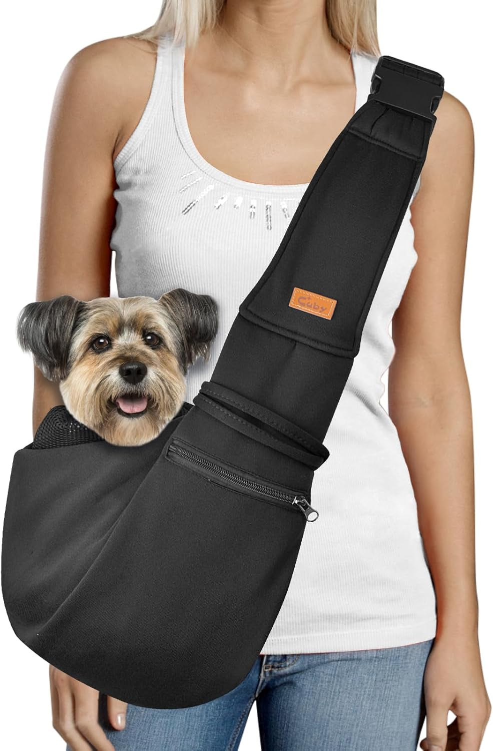 Dog and Cat Sling Carrier - Hands Free Reversible Pet Papoose Bag - Soft Pouch and Tote Design - Suitable for Puppy, Small Dogs Cats Outdoor (Grey, Adjust Strap 1.0)