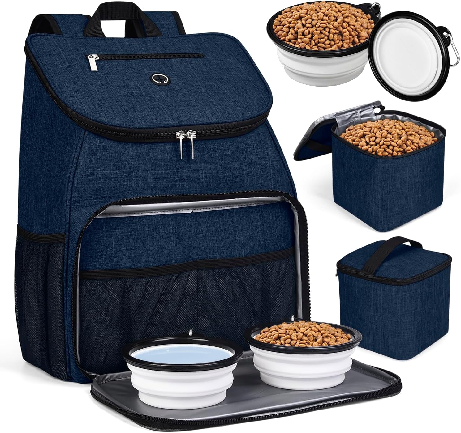 Dog Travel Bag,Airline Approved Pet Supplies Backpack, Dog Travel Backpack with 2 Silicone Collapsible Bowls and 2 Food Baskets.