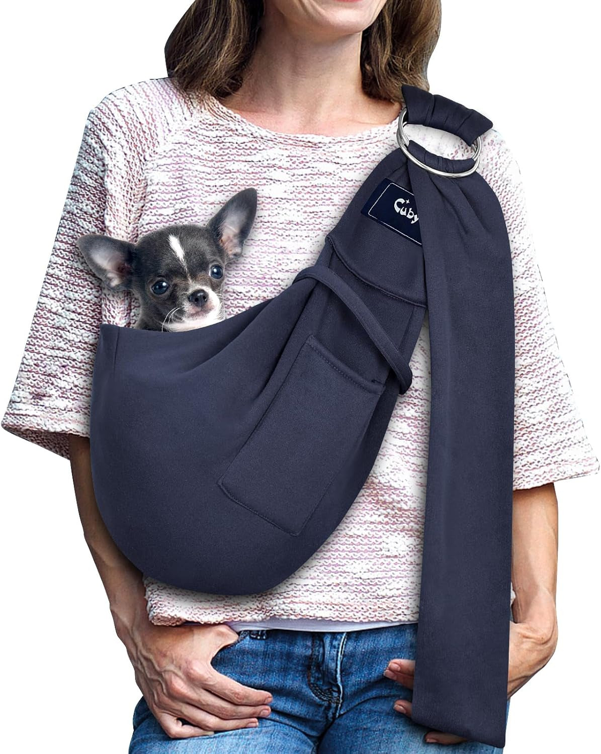 Dog and Cat Sling Carrier - Hands Free Reversible Pet Papoose Bag - Soft Pouch and Tote Design - Suitable for Puppy, Small Dogs Cats Outdoor (Grey, Adjust Strap 1.0)