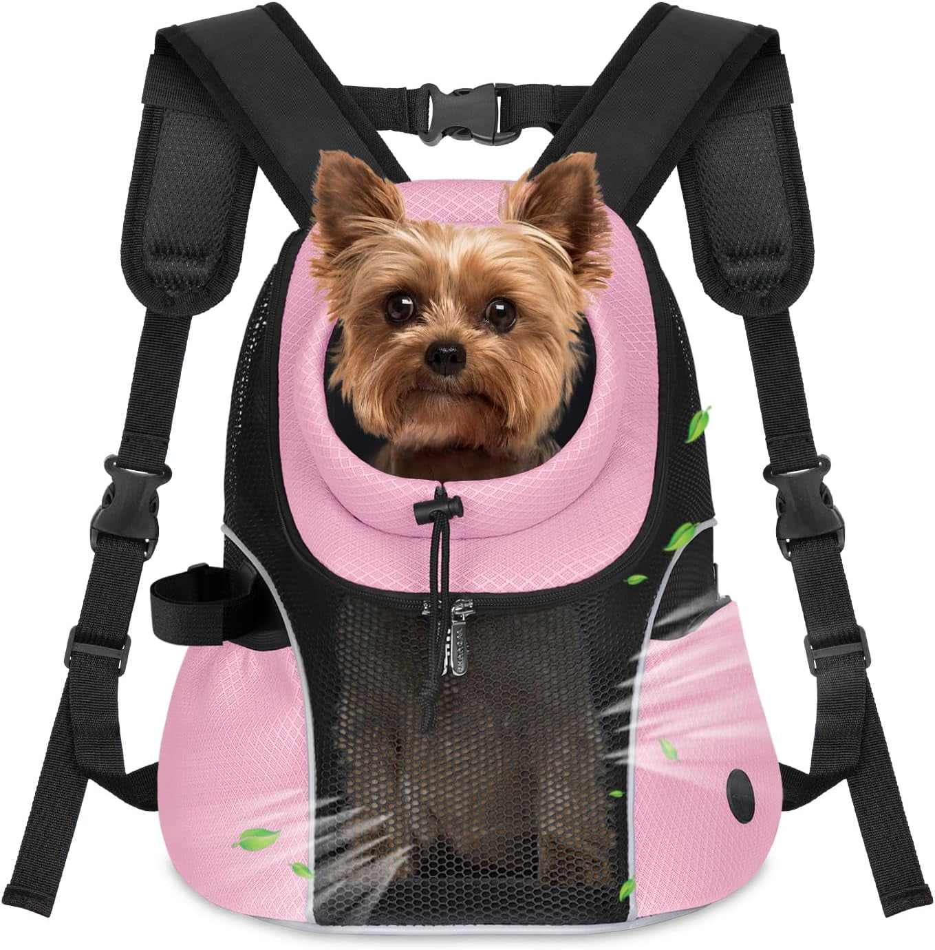 Pet Dog Carrier Backpack Small Dog Front Backpack Ventilated Mesh Dog Travel Back Pack with Safety Belt for Travel Hiking Cycling Outdoor Adventures (Size L: 10-14 Lbs, Rethink Pink)
