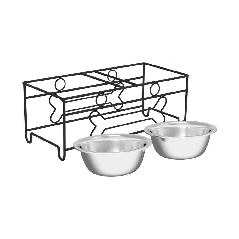 40 Oz. Stainless Steel Elevated Pet Bowls with 6.5 In. Tall Stand (Set of 2)