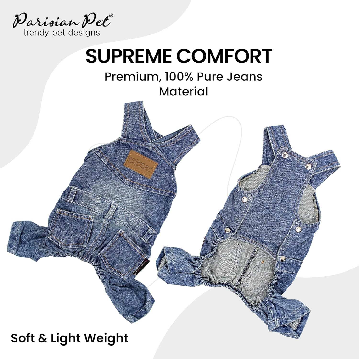 Denim Overall - Blue Dog Jeans Outfit - Breathable Puppy Jumpsuit Costumes - Machine Washable Overall for Dogs - Dog Clothes for Small Dogs - S