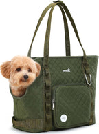 Dog Purse Carrier, Dog Carrier with Pockets for Small Dogs, Fits Dogs 5.5 Lbs to 11 Lbs, Cat and Puppies Tote Bag, Outing, Travel, Vet, Green