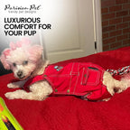 Denim Overall - Embroidered “ Route 66 “ Red Dog Jumpsuit - Breathable Dog Costume - Machine Washable Dog Outfit - Dog Overalls for Small Dogs - S
