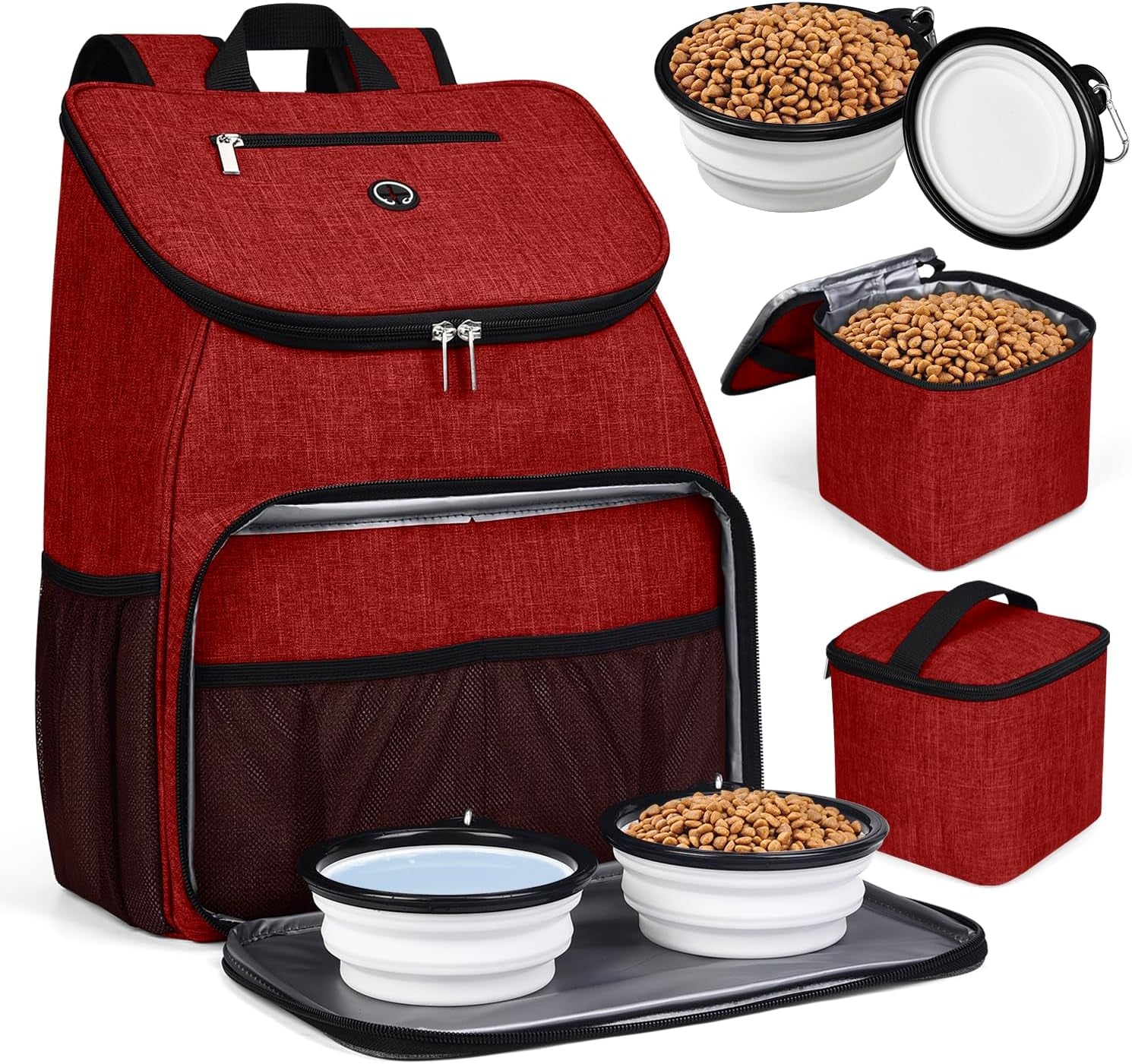 Dog Travel Bag,Airline Approved Pet Supplies Backpack, Dog Travel Backpack with 2 Silicone Collapsible Bowls and 2 Food Baskets.