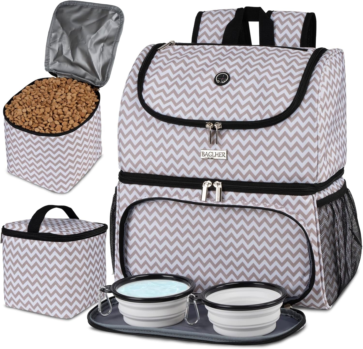 Dog Travel Bag,Airline Approved Pet Supplies Backpack, Dog Travel Backpack with 2 Silicone Collapsible Bowls and 2 Food Baskets.