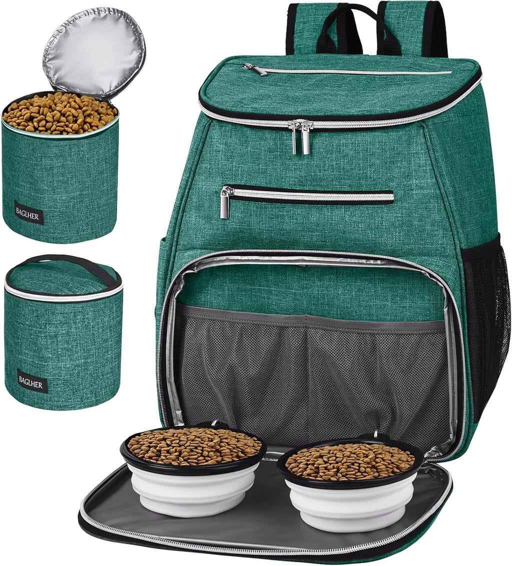丨Dog Travel Bag Backpack, Airline Approved Pet Supplies Backpack, Dog Travel Backpack with 2 Silicone Collapsible Bowls and 2 Food Baskets. Black