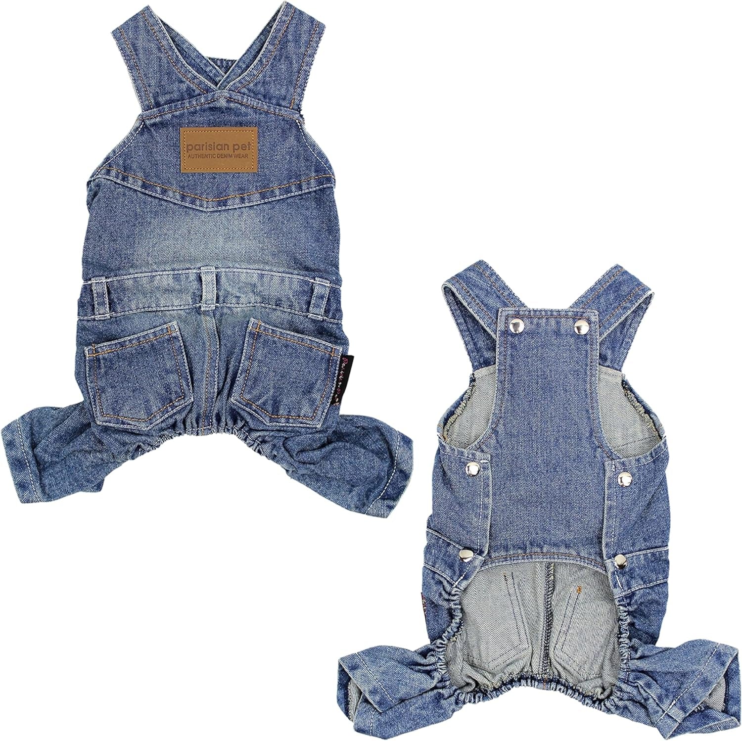 Denim Overall - Blue Dog Jeans Outfit - Breathable Puppy Jumpsuit Costumes - Machine Washable Overall for Dogs - Dog Clothes for Small Dogs - S
