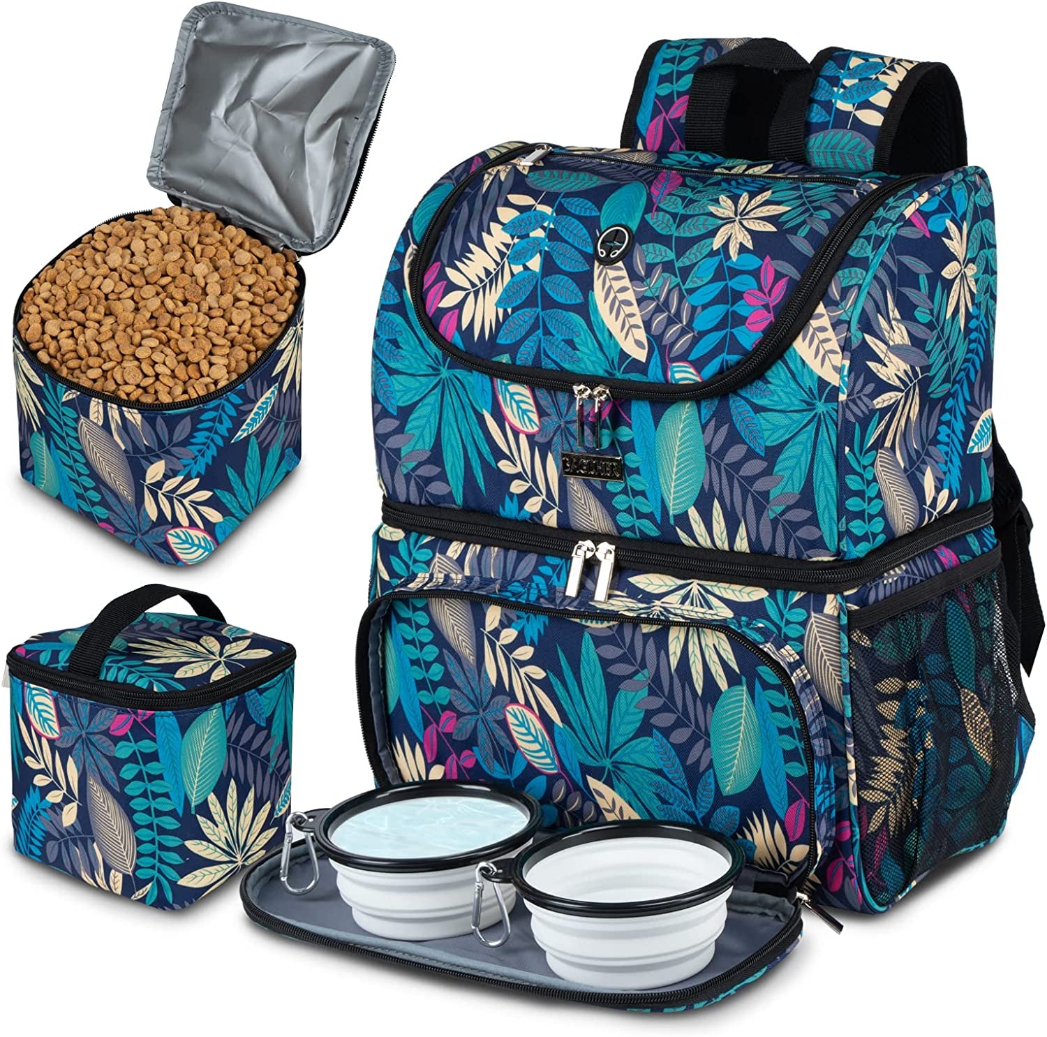 Dog Travel Bag,Airline Approved Pet Supplies Backpack, Dog Travel Backpack with 2 Silicone Collapsible Bowls and 2 Food Baskets.