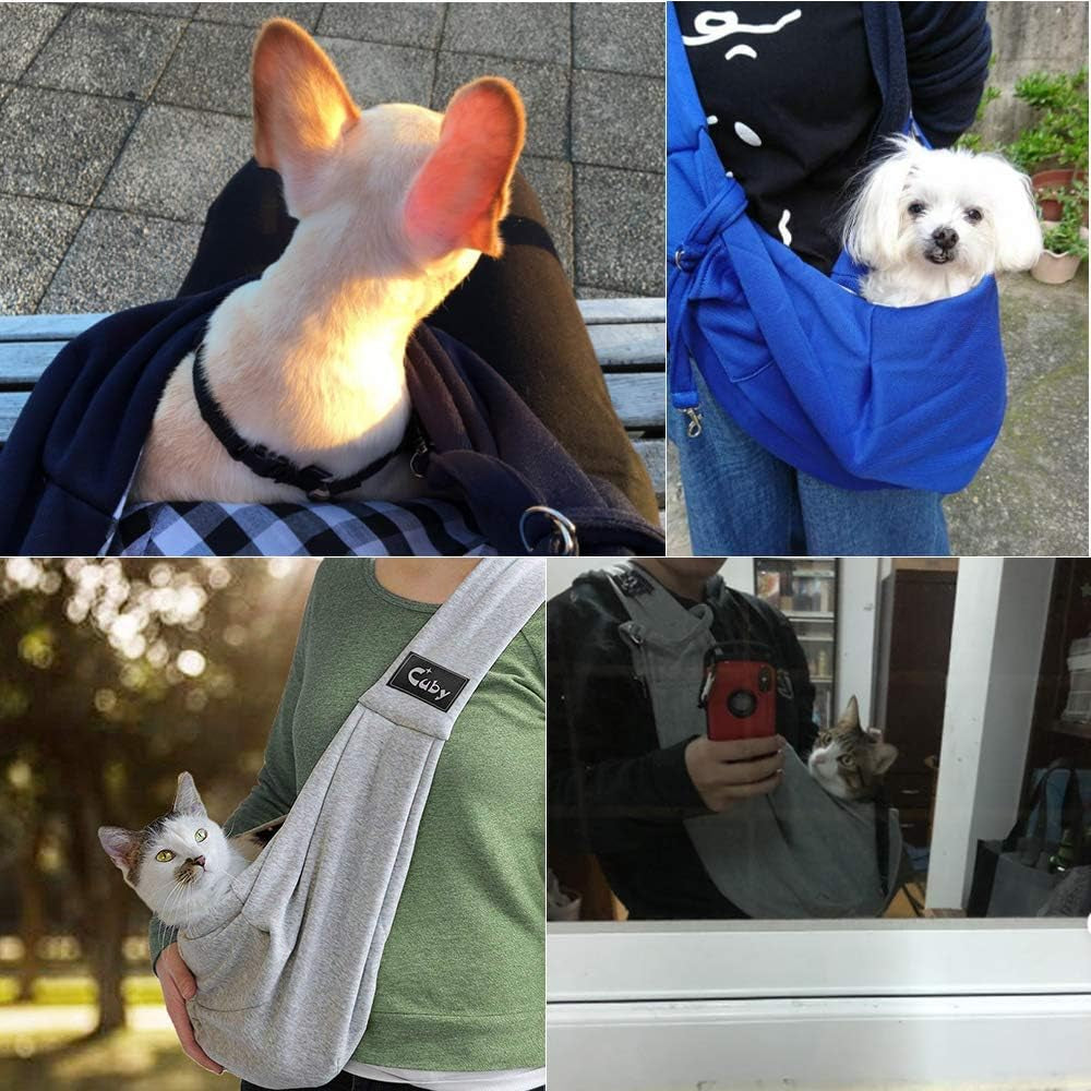Dog and Cat Sling Carrier - Hands Free Reversible Pet Papoose Bag - Soft Pouch and Tote Design - Suitable for Puppy, Small Dogs Cats Outdoor (Grey, Adjust Strap 1.0)