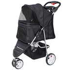 Foldable Dog Stroller 3 Wheels Pet Stroller for Dog / Cat Durable Travel Carrier with Storage Basket - Black