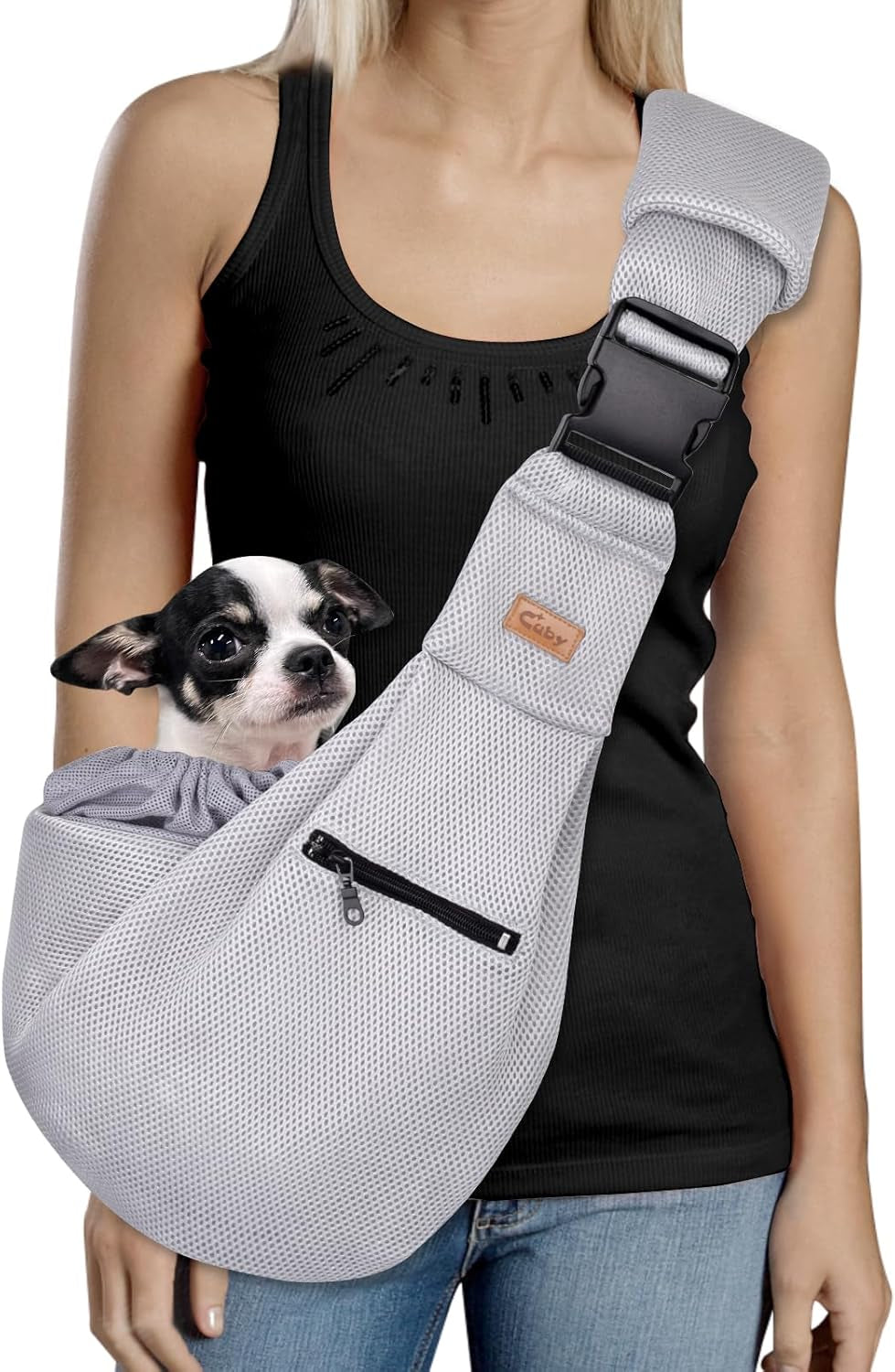 Dog and Cat Sling Carrier - Hands Free Reversible Pet Papoose Bag - Soft Pouch and Tote Design - Suitable for Puppy, Small Dogs Cats Outdoor (Grey, Adjust Strap 1.0)