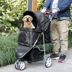 Foldable Dog Stroller 3 Wheels Pet Stroller for Dog / Cat Durable Travel Carrier with Storage Basket - Black