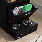 Pawhut Pet Feeder Station Storage Cabinet, Dog Food Storage Container with Dog Raised Bowls and Hanger for Feeding & Watering Supplies, White