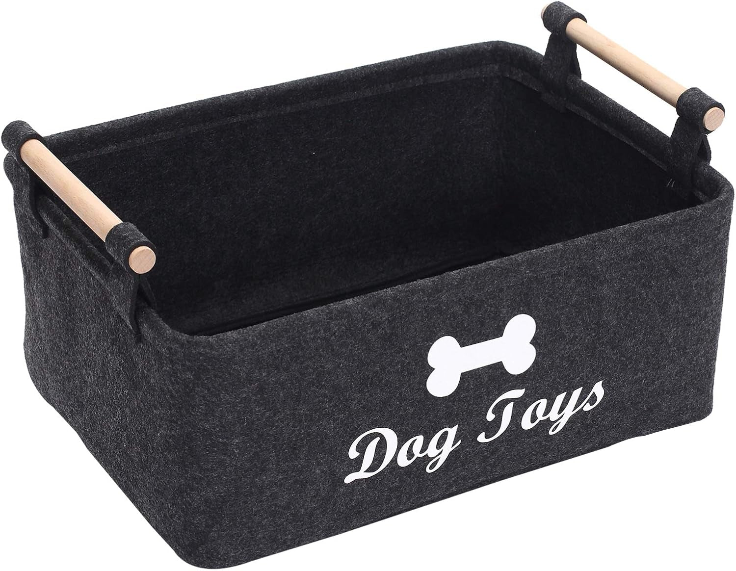 Dog Toys Storage Bins - with Wooden Handle,Decorative Basket Rectangular Soft Felt Storage Bin Organizer Basket Pet Supplies Storage Basket/Bin Kids Toy Chest Storage Trunk(Dog-Grey)