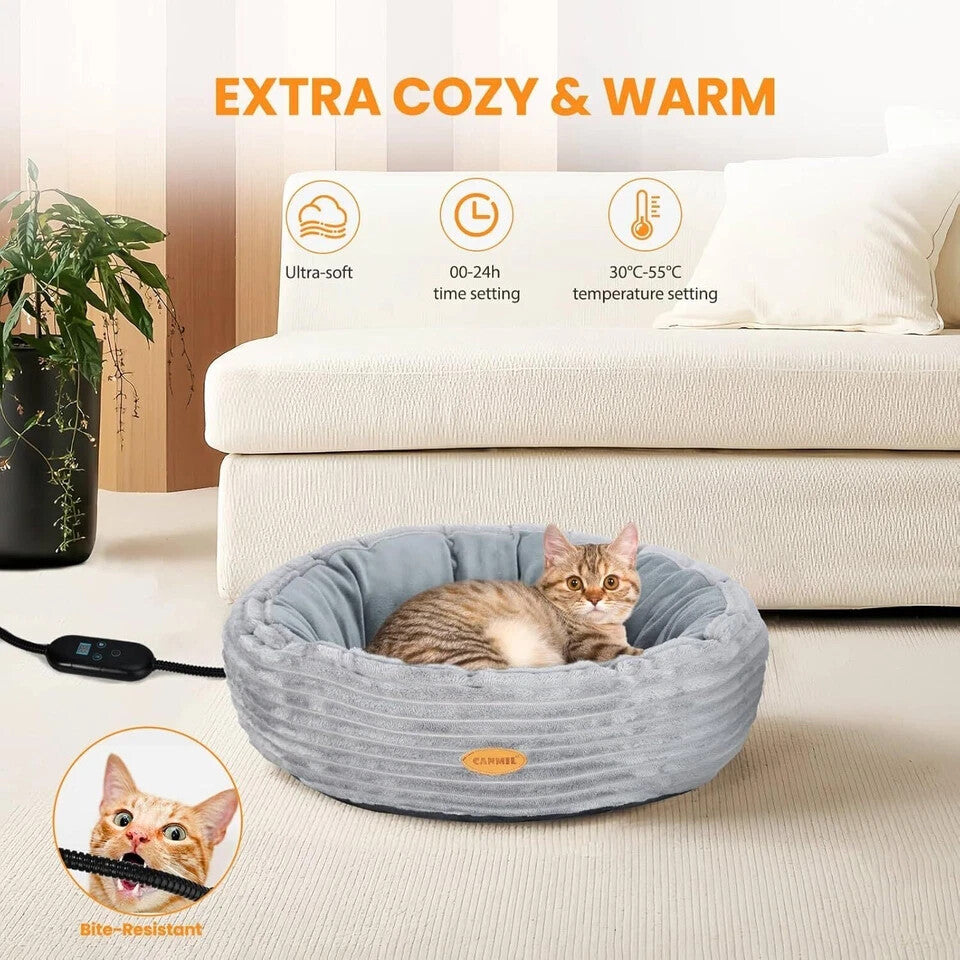 Heated Cat Bed for Indoor Cats, 20’’ Electric Cat Heated Bed Pet Warming Bed For