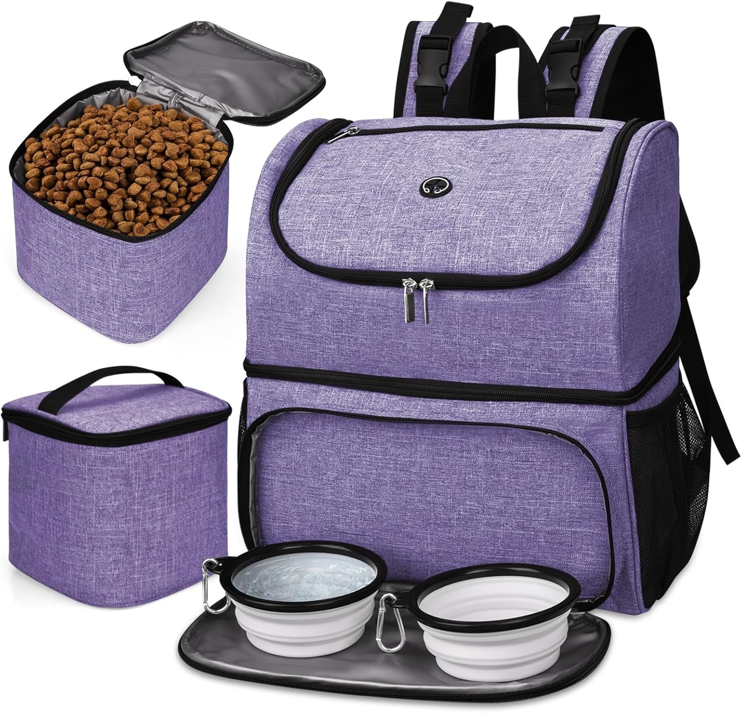 Dog Travel Bag,Airline Approved Pet Supplies Backpack, Dog Travel Backpack with 2 Silicone Collapsible Bowls and 2 Food Baskets.