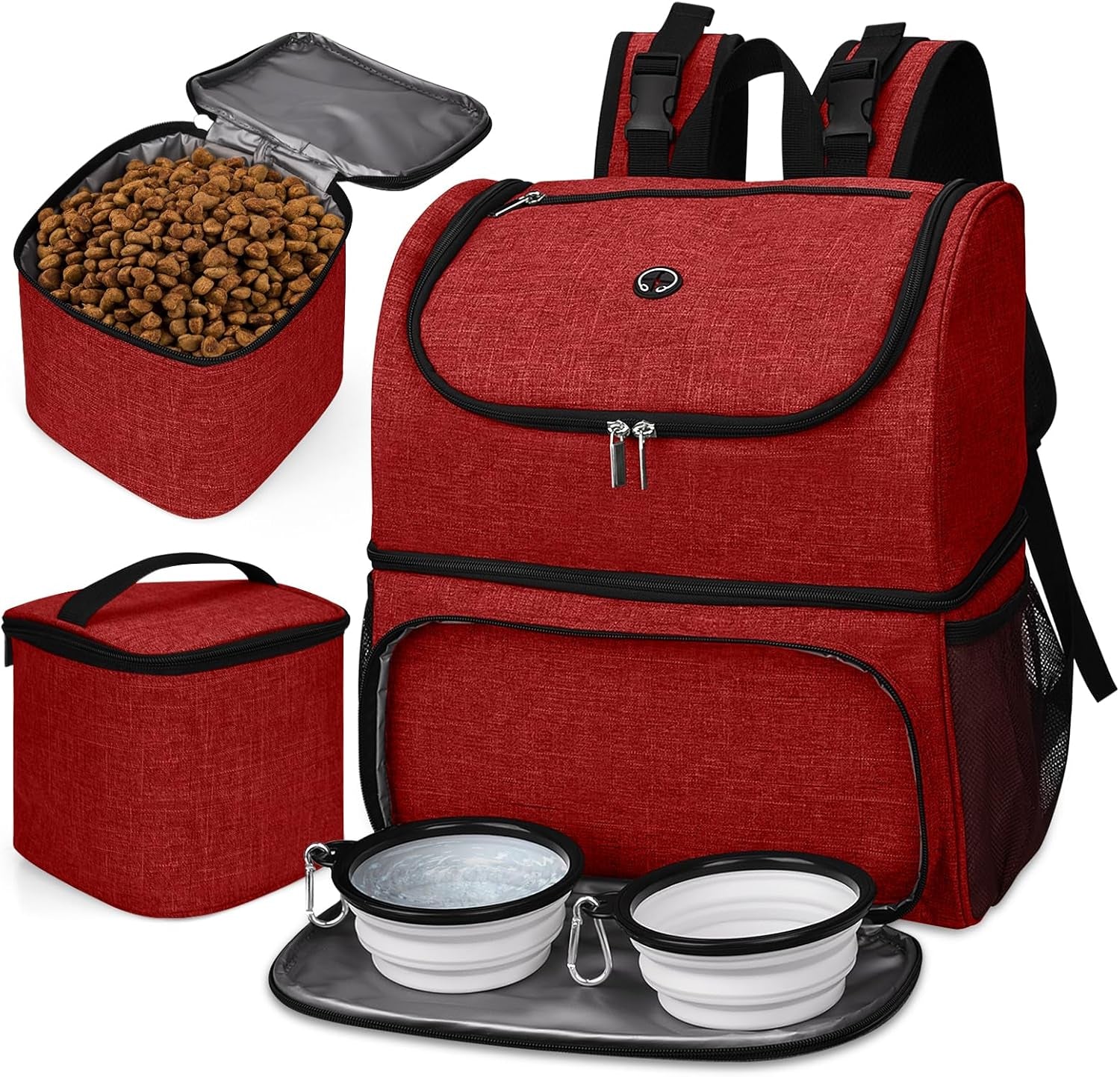 Dog Travel Bag,Airline Approved Pet Supplies Backpack, Dog Travel Backpack with 2 Silicone Collapsible Bowls and 2 Food Baskets.
