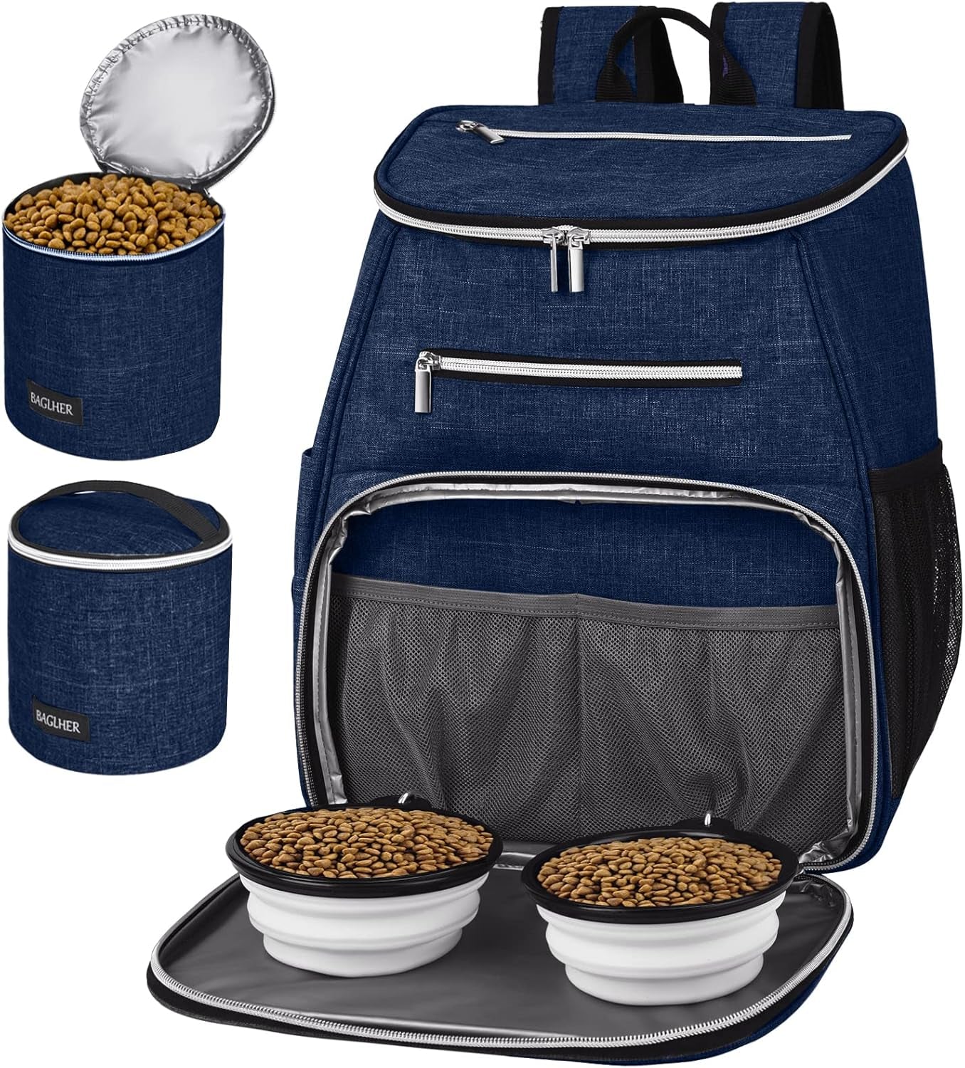 丨Dog Travel Bag Backpack, Airline Approved Pet Supplies Backpack, Dog Travel Backpack with 2 Silicone Collapsible Bowls and 2 Food Baskets. Black